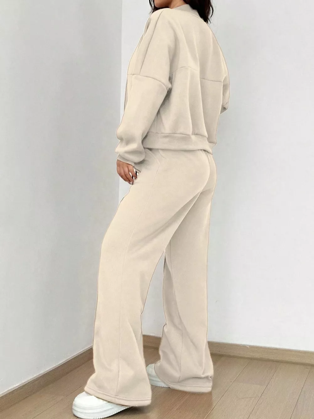 Casual Zip-Up Jacket and Wide-Leg Sweatpants Set, image 5