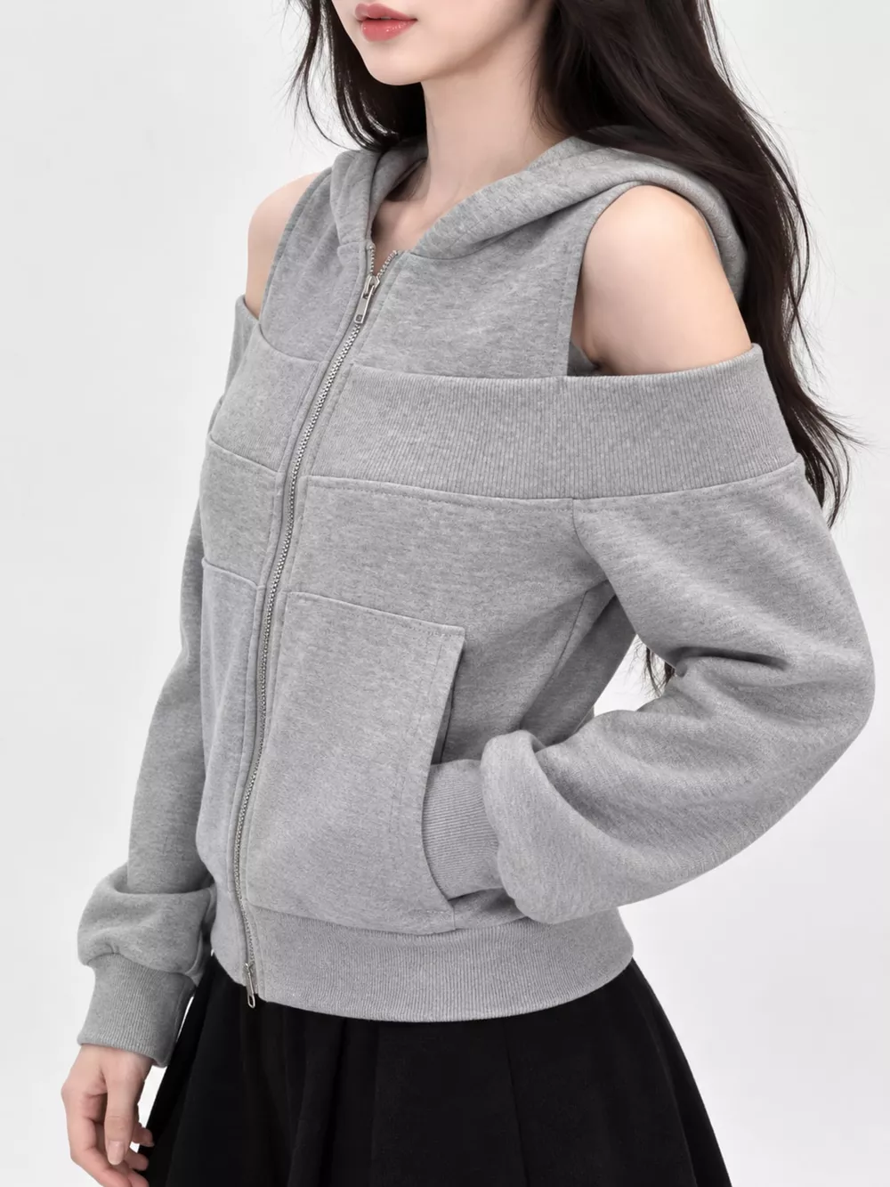 Cold Shoulder Zip-Up Hoodie, image 2