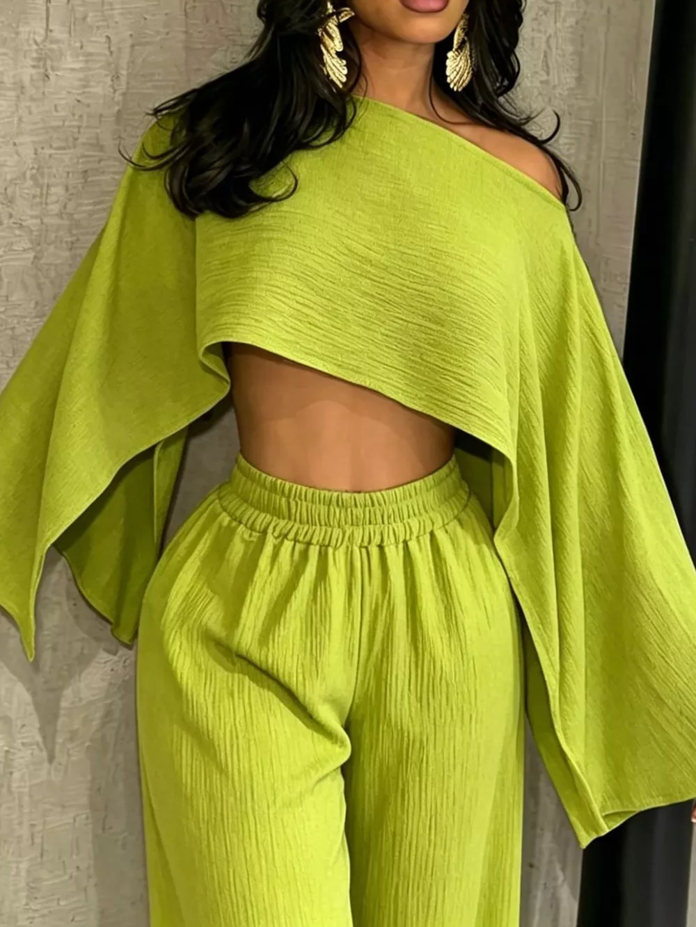 Boat Neck Crop Top and Wide-Leg Pants Set, image 27