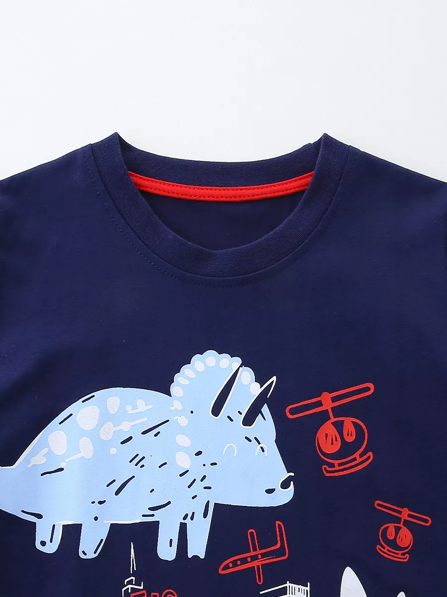 Children's Dinosaur Graphic Tee and Plaid Shorts Set, image 2