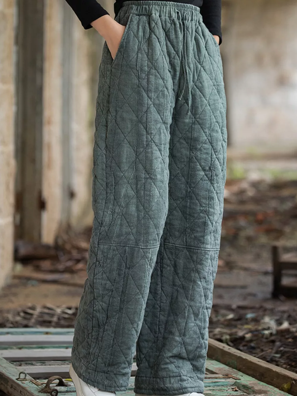 Quilted High-Waisted Wide-Leg Casual Pants, image 7