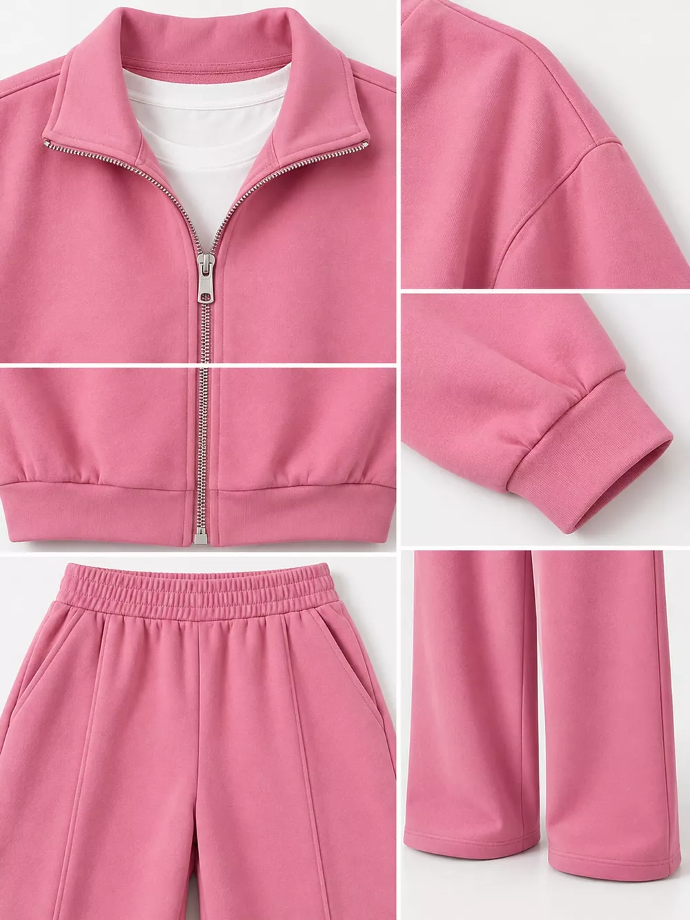Casual Zip-Up Jacket and Wide-Leg Sweatpants Set, image 43