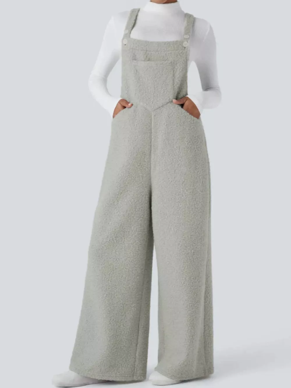 Mock Neck Top and Fleece Overalls Set