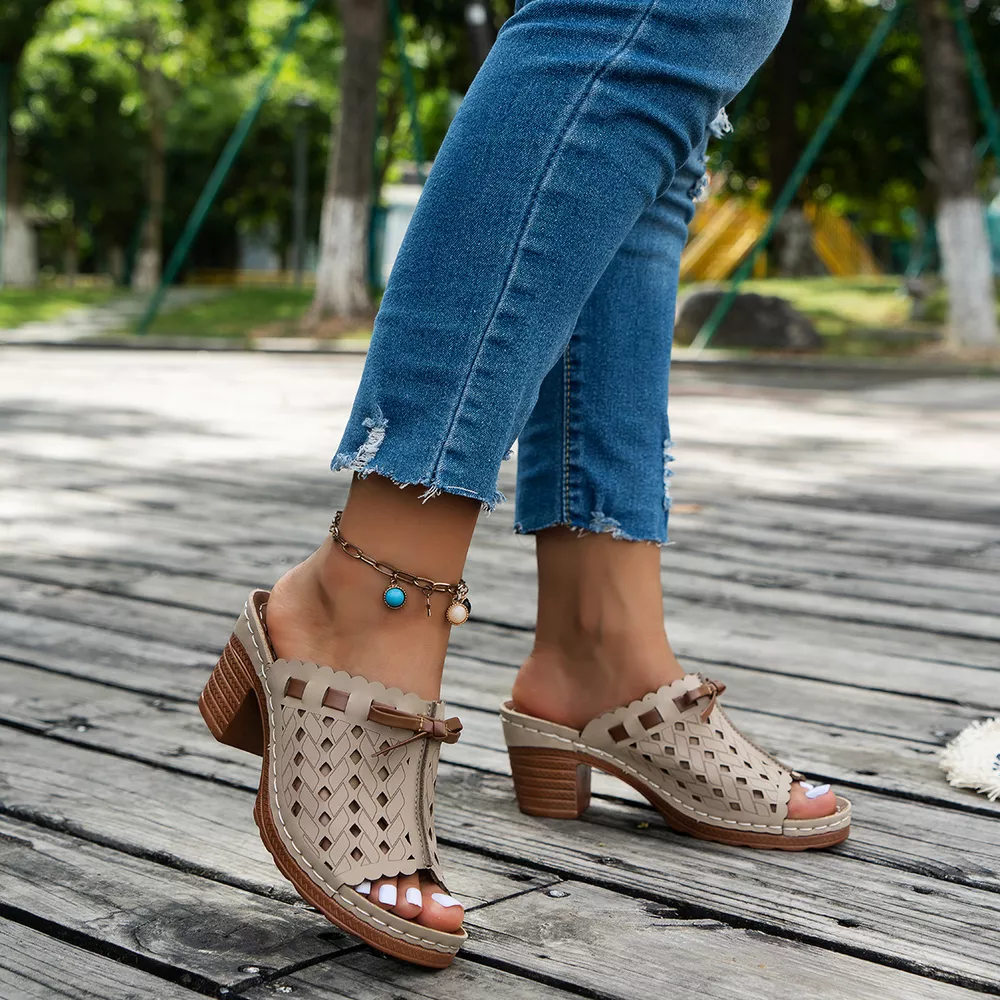 Peep Toe Block Heels Sandals, image 4
