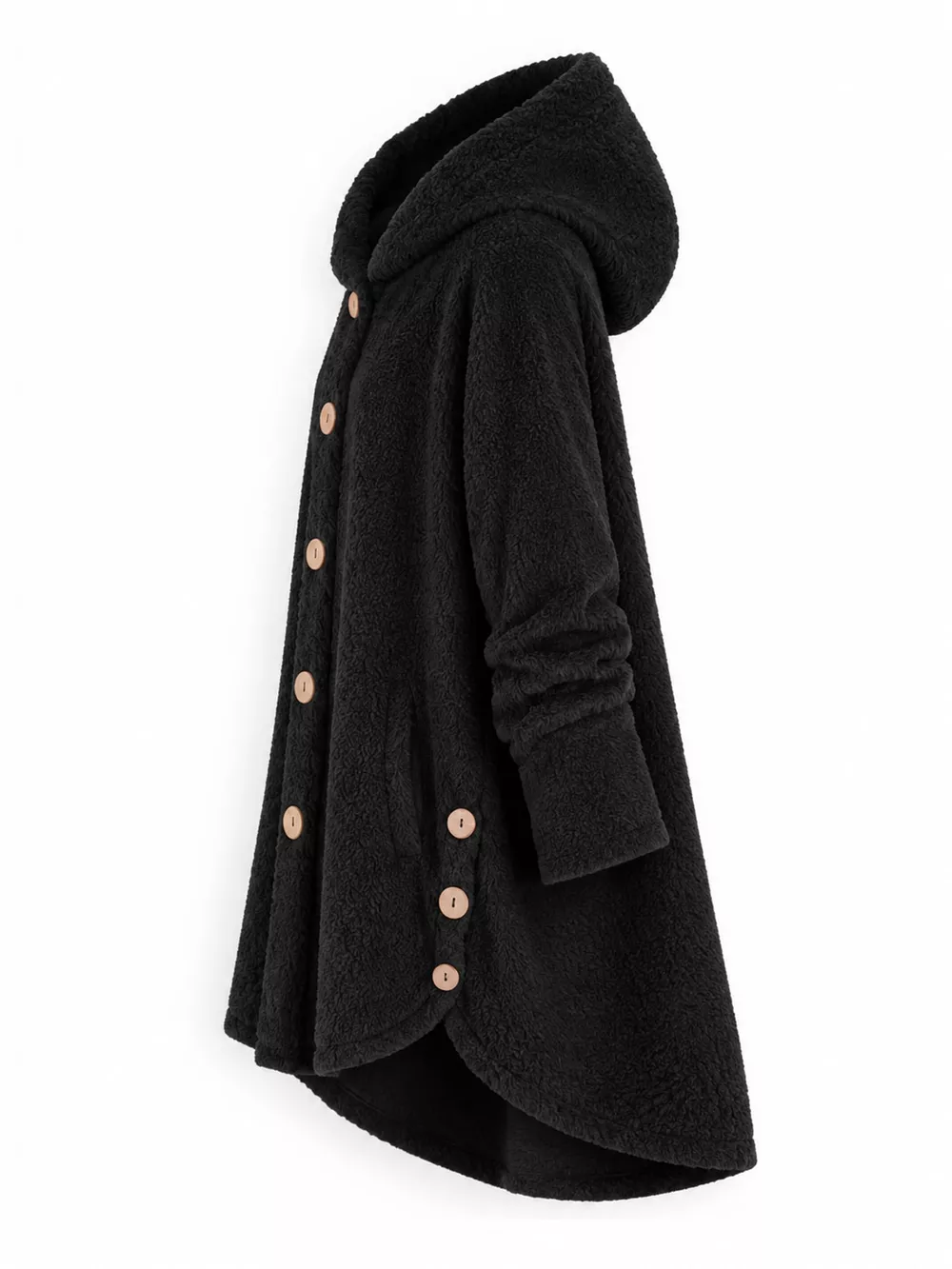 Full Size Fleece Button Up Hooded Outerwear Plus Size, image 2
