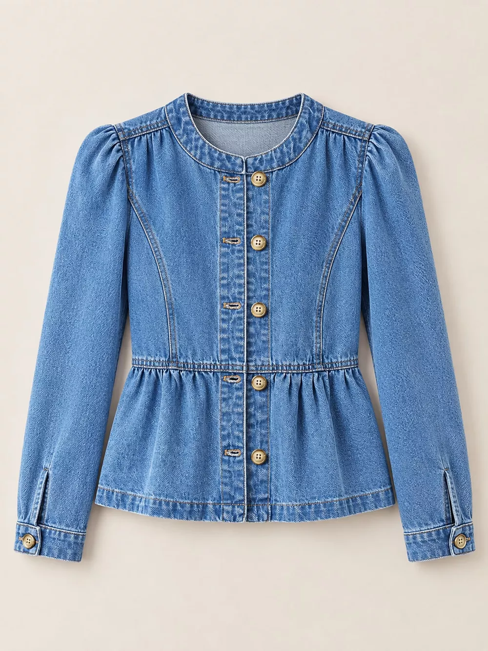 Button Up Peplum Denim Shirt, image 7