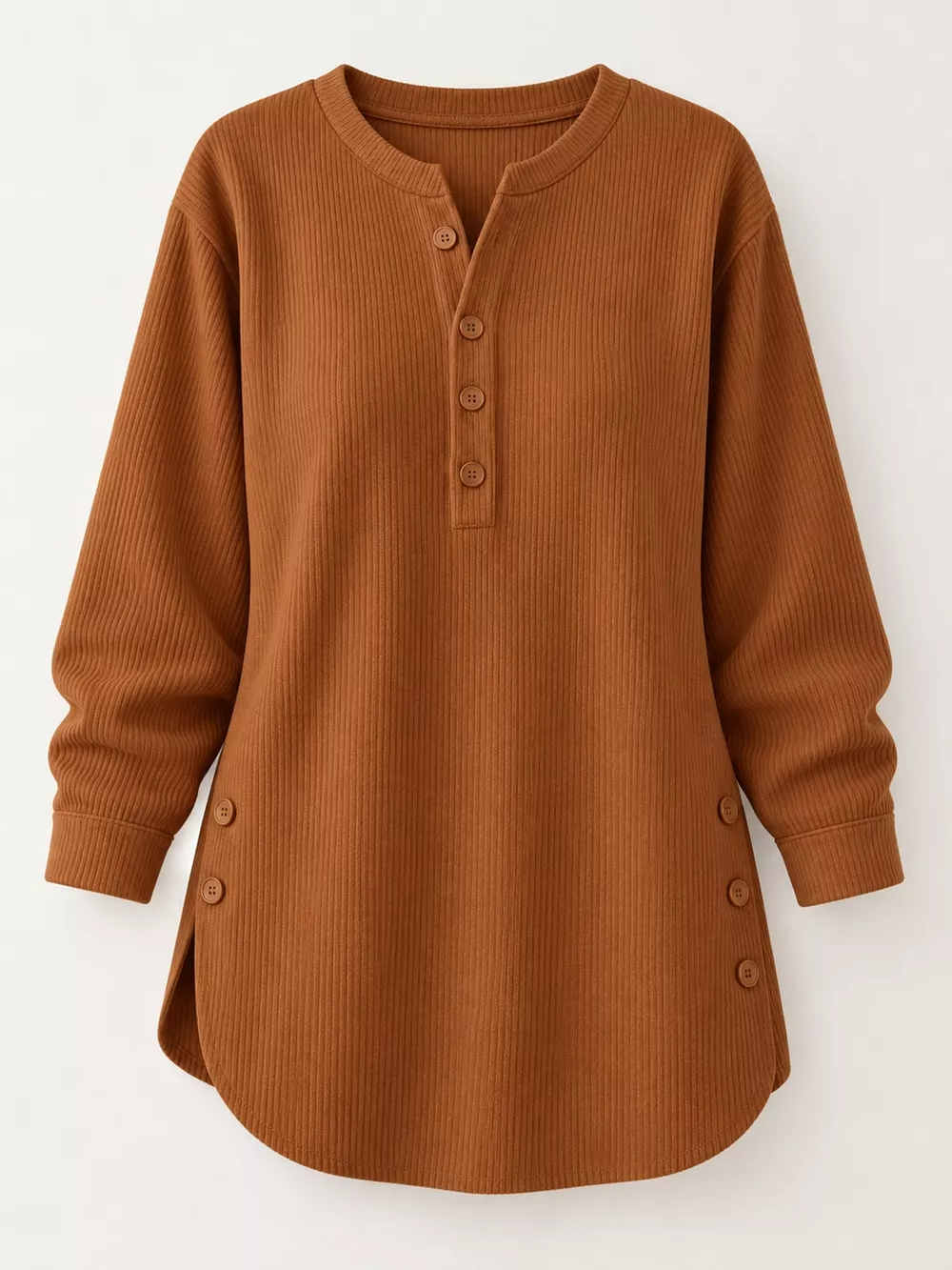 Full Size Button Detail Long Sleeve Top Plus Size, image 56