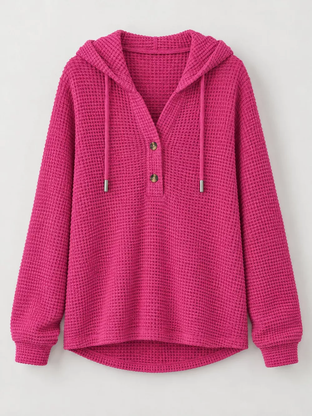 Full Size Waffle Knit Button Detail Hoodie Plus Size, image 54