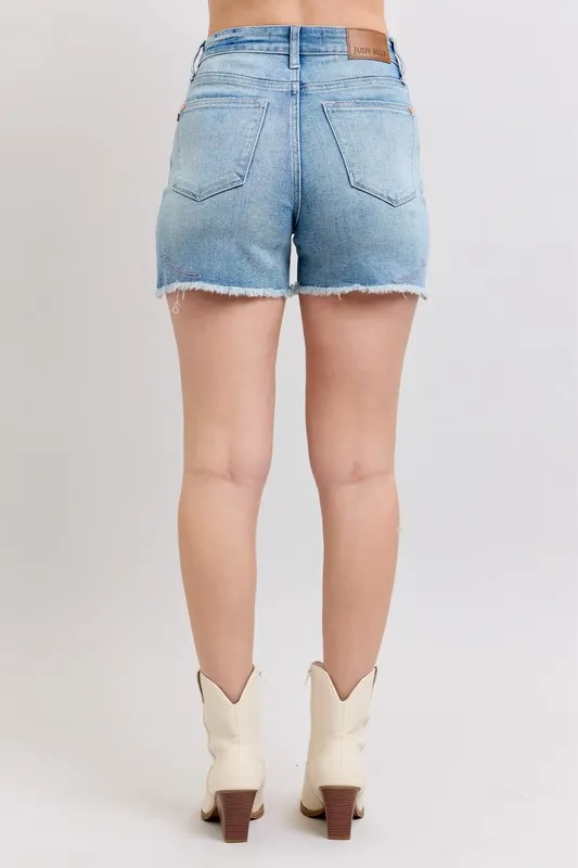 Full Size High Waist Western Embroidery Detail Cut Off Denim Shorts Plus Size, image 16