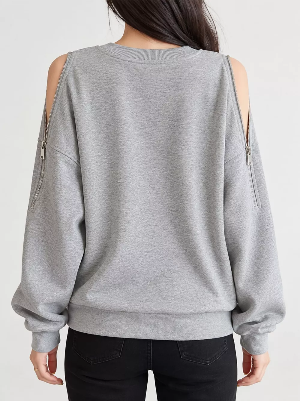 Cold-Shoulder Zipper Detail Sweatshirt, image 6