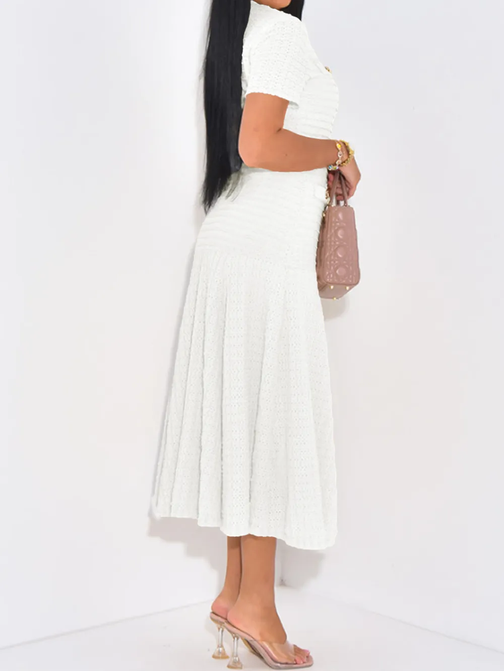 Textured Knit Short Sleeve Dress, image 7