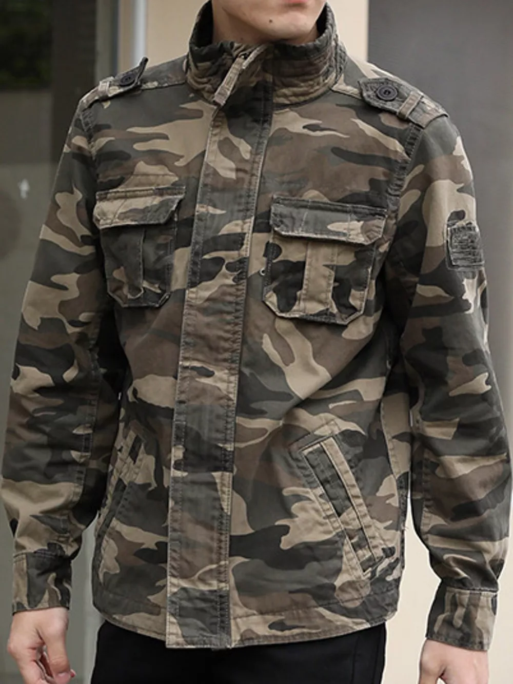 Men's Full Size Camouflage Multi-Pocket Jacket Plus Size