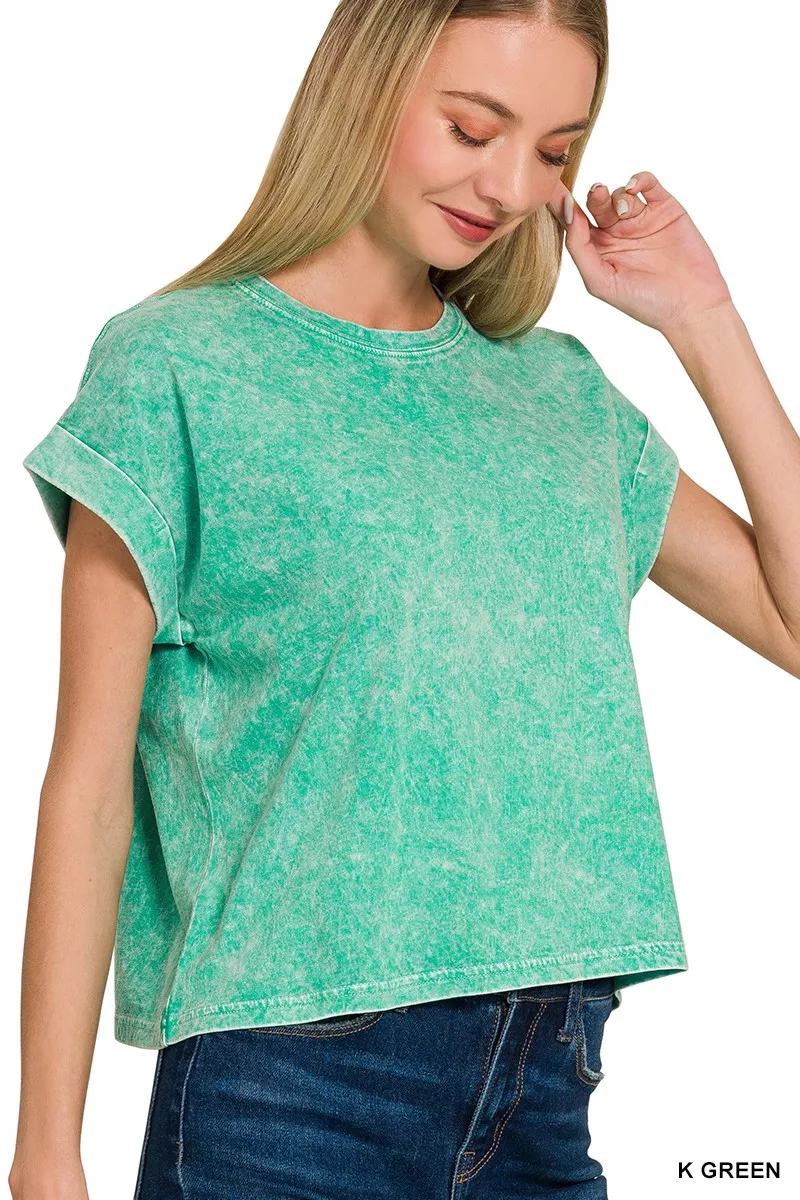 Halo Washed Cotton Cuffed Short Sleeve Top, image 3
