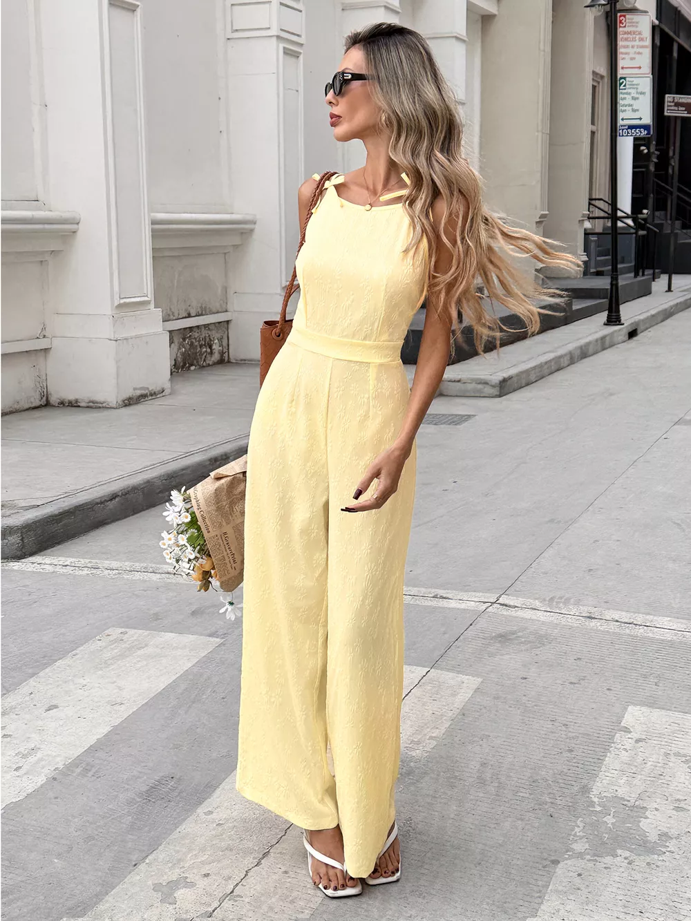 Tie Strap Textured Wide Leg Jumpsuit, image 4