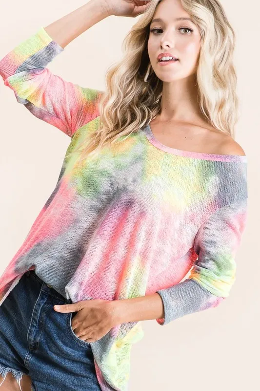 Tie Dye Print Low Gauge Knit Top, image 6