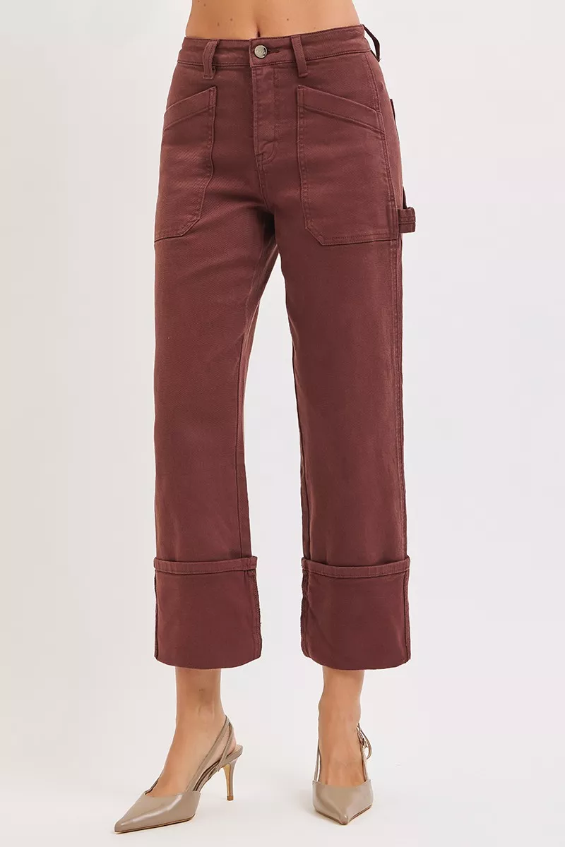 Full Size High Rise Wide Straight Cuffed Patch Jeans Plus Size, image 3