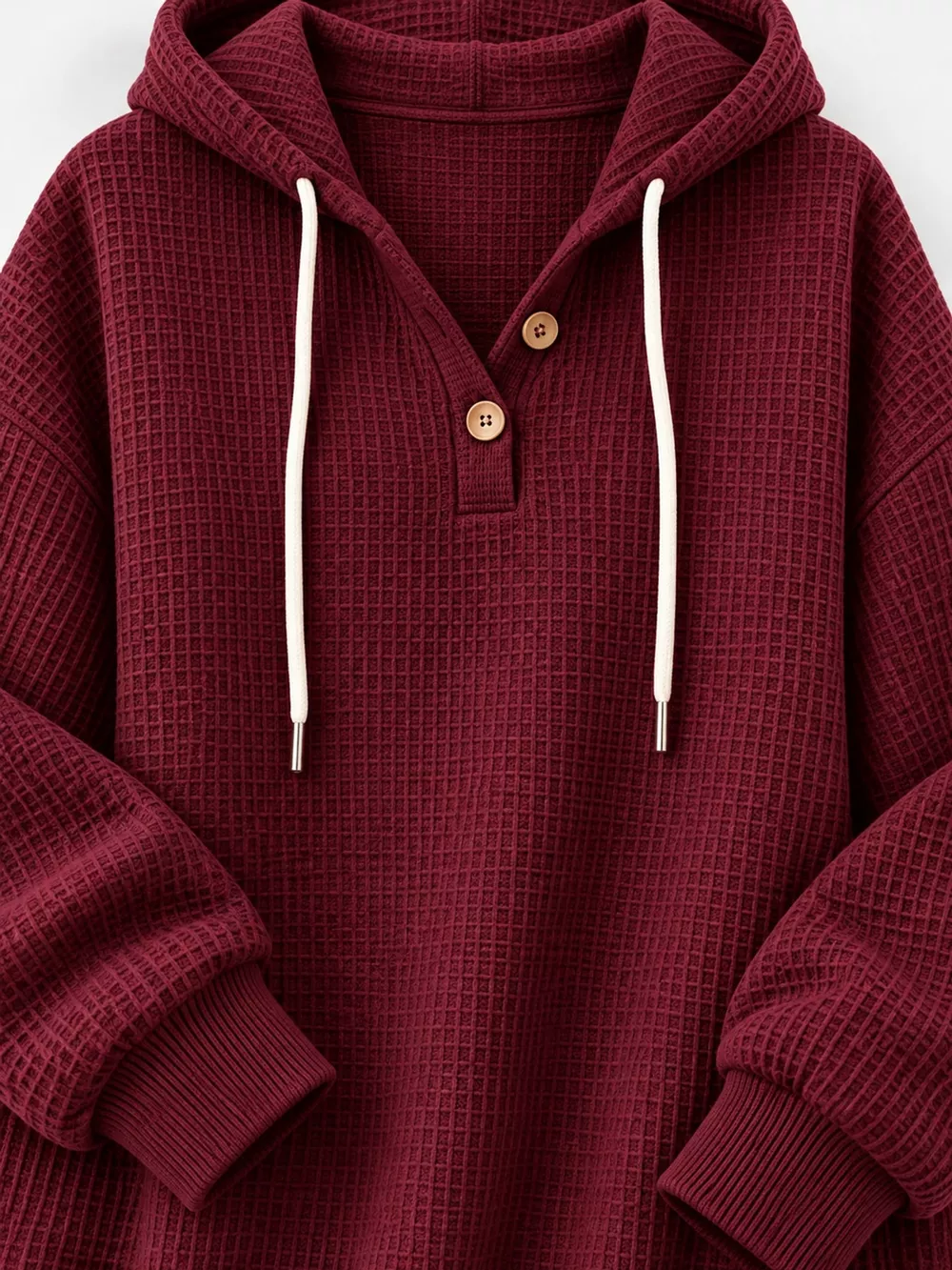 Full Size Waffle Knit Button Detail Hoodie Plus Size, image 29