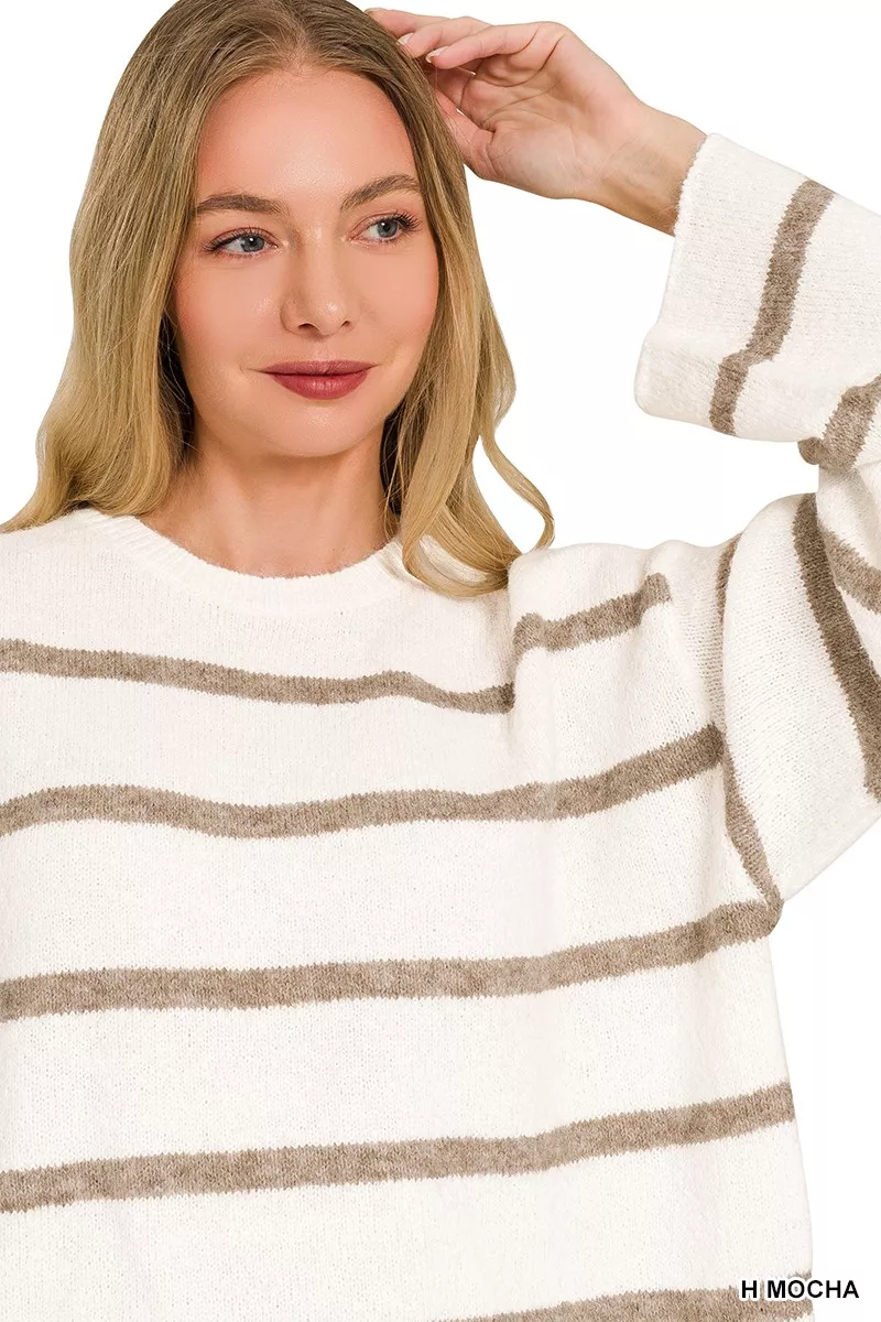 Zenana Wool Blend Striped Sweater, image 5