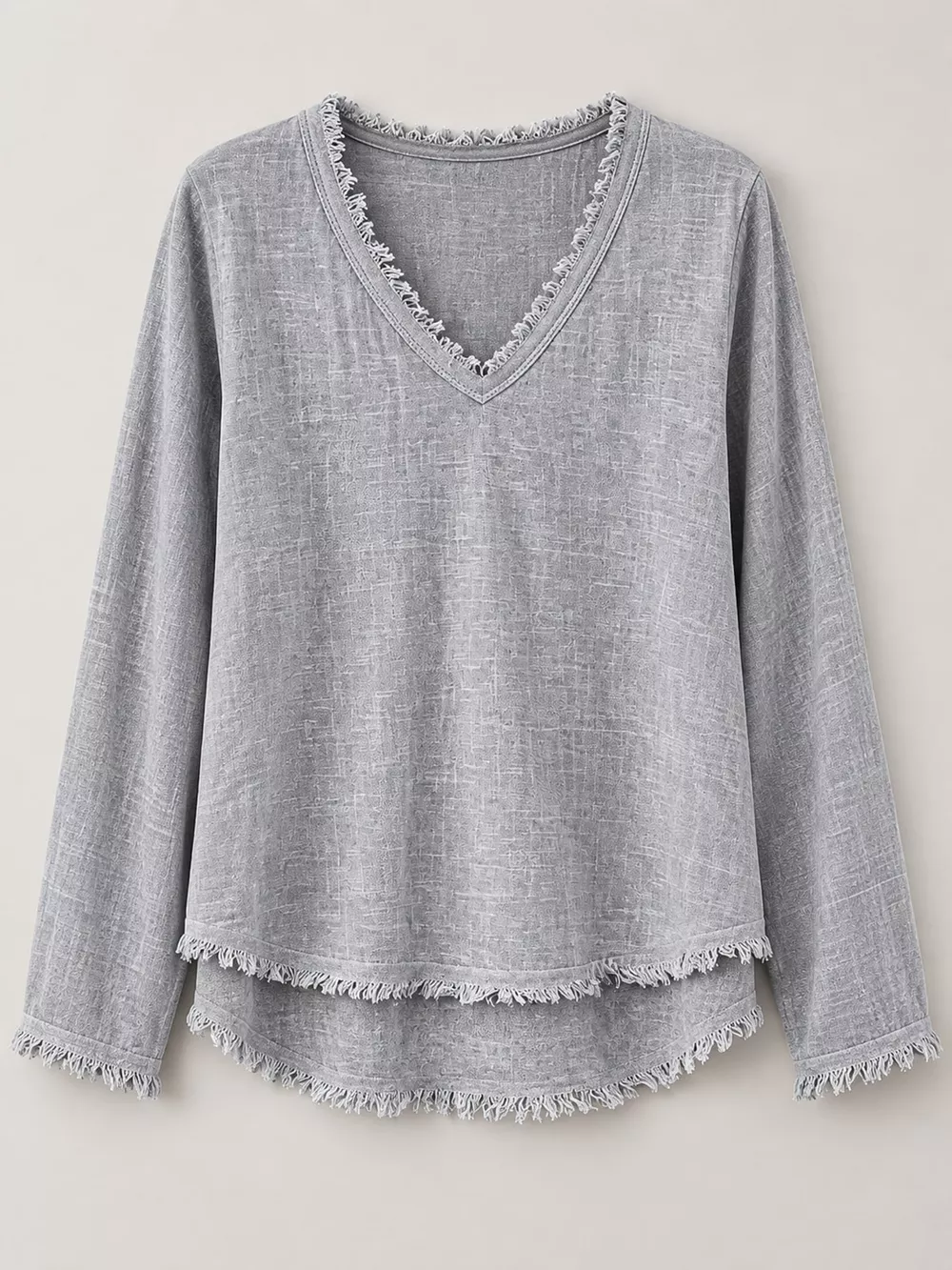 Full Size Frayed Hem V-Neck Blouse Plus Size, image 9