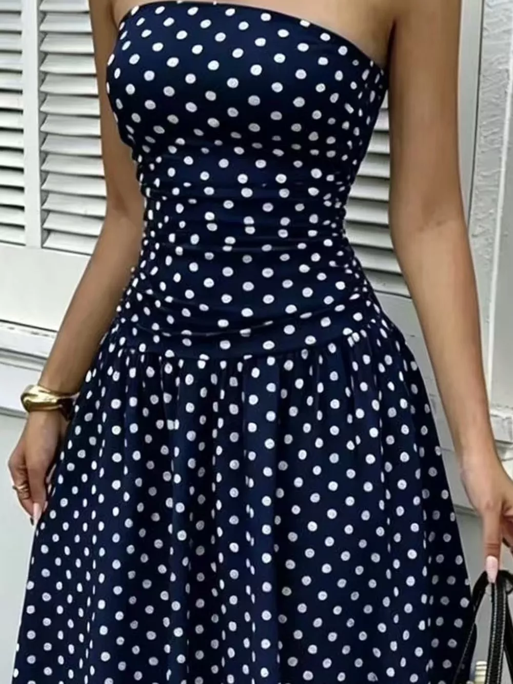 Strapless Polka Dot Ruched Maxi Dress, image 34