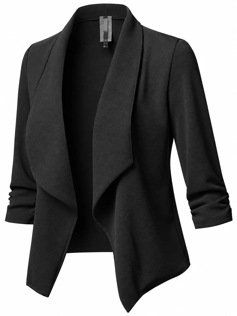 Full Size Open Front Drape Blazer with 3/4 Ruched Sleeves Plus Size, image 21