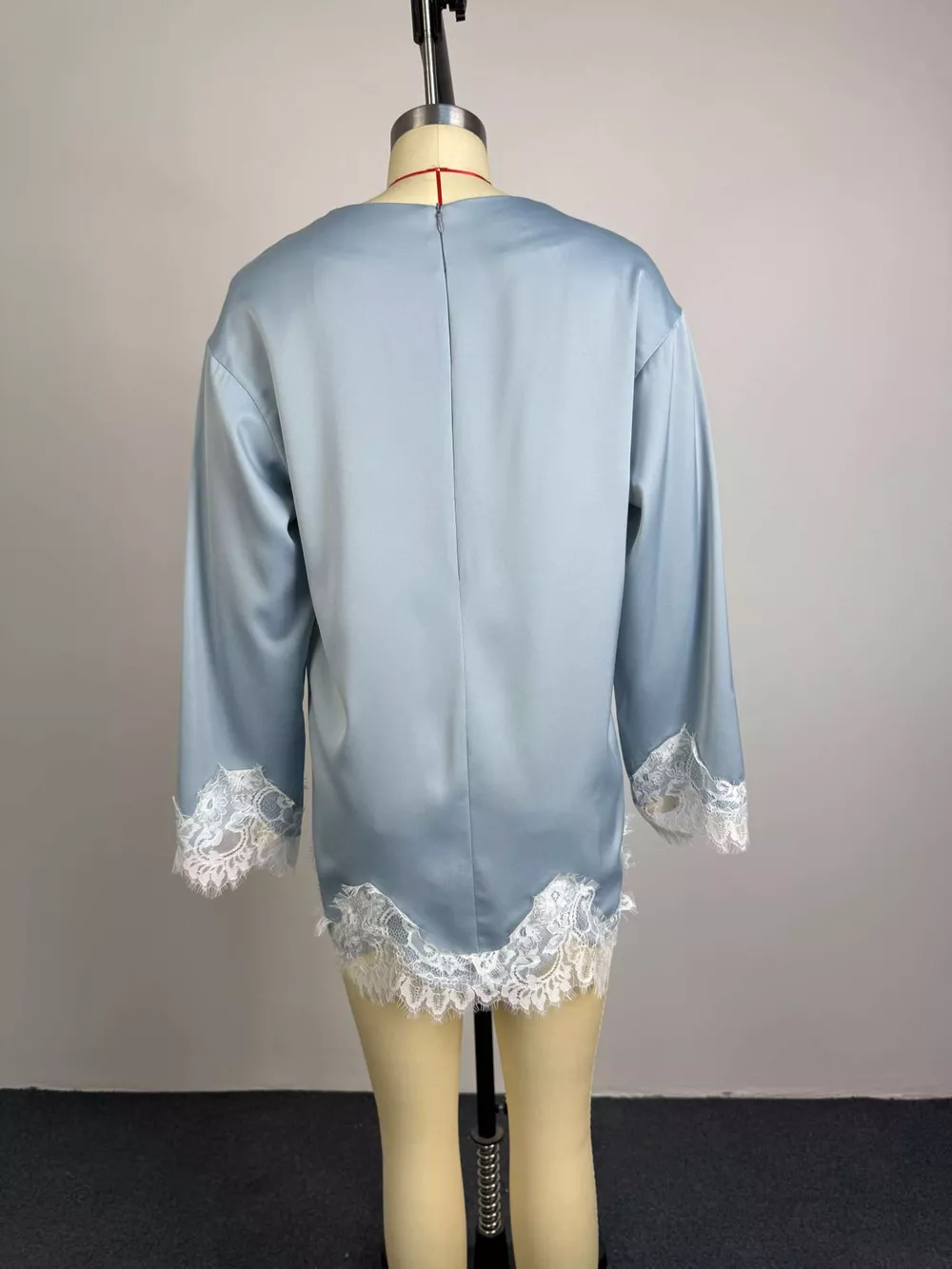 Lace Hem Long Sleeve Oversized Satin Top, image 6