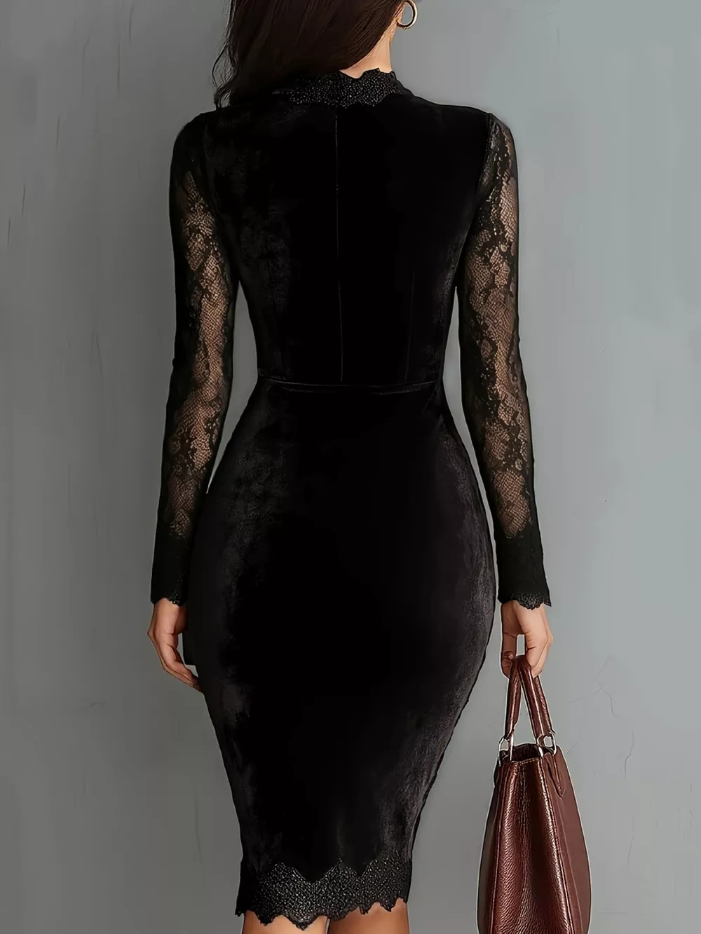 Long-Sleeve Velvet Lace Bodycon Dress, image 10