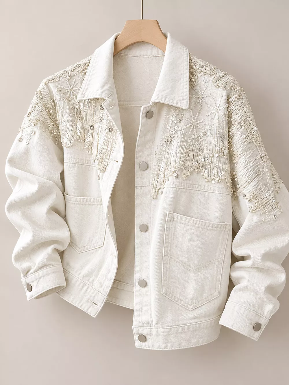 Embellished Rhinestone Snowflake Denim Jacket, image 9