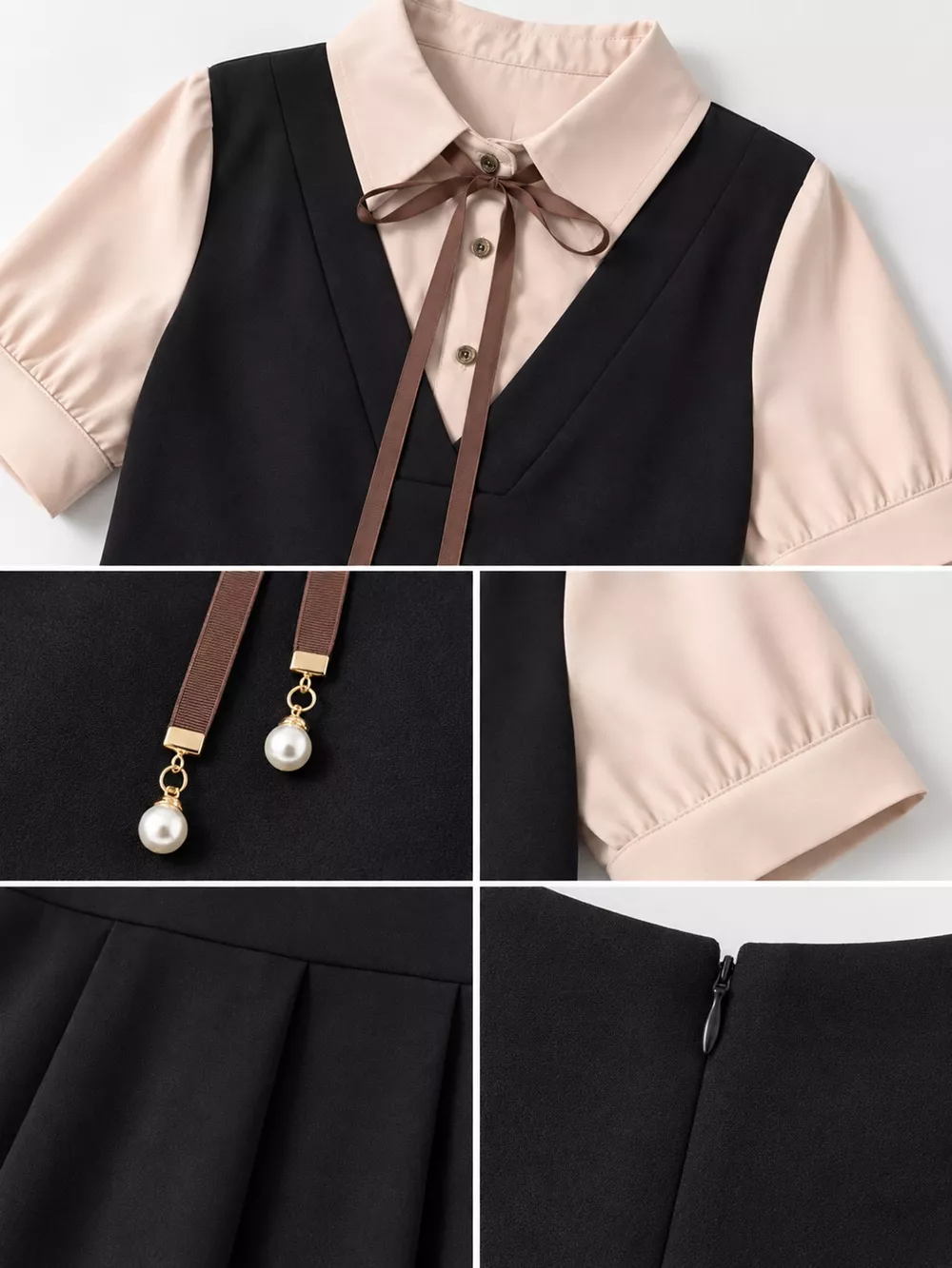 Contrast Short Sleeve Pleated Midi Dress, image 8