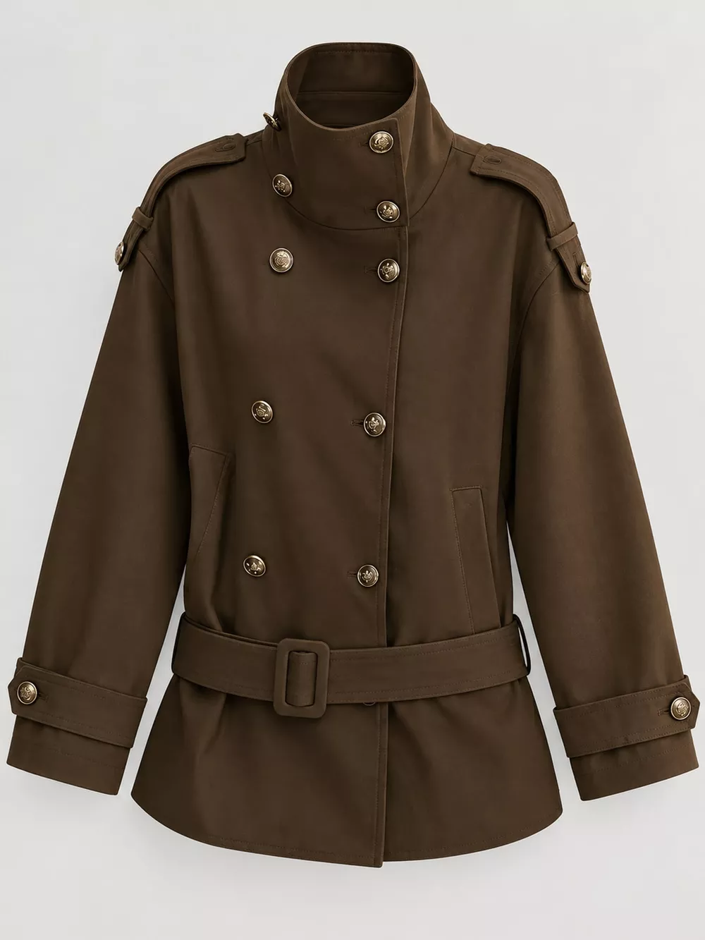 Double-Breasted Turtleneck Trench Outerwear, image 11