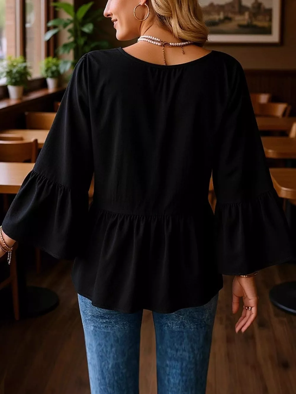 V-Neck Flounce Sleeve Blouse, image 5
