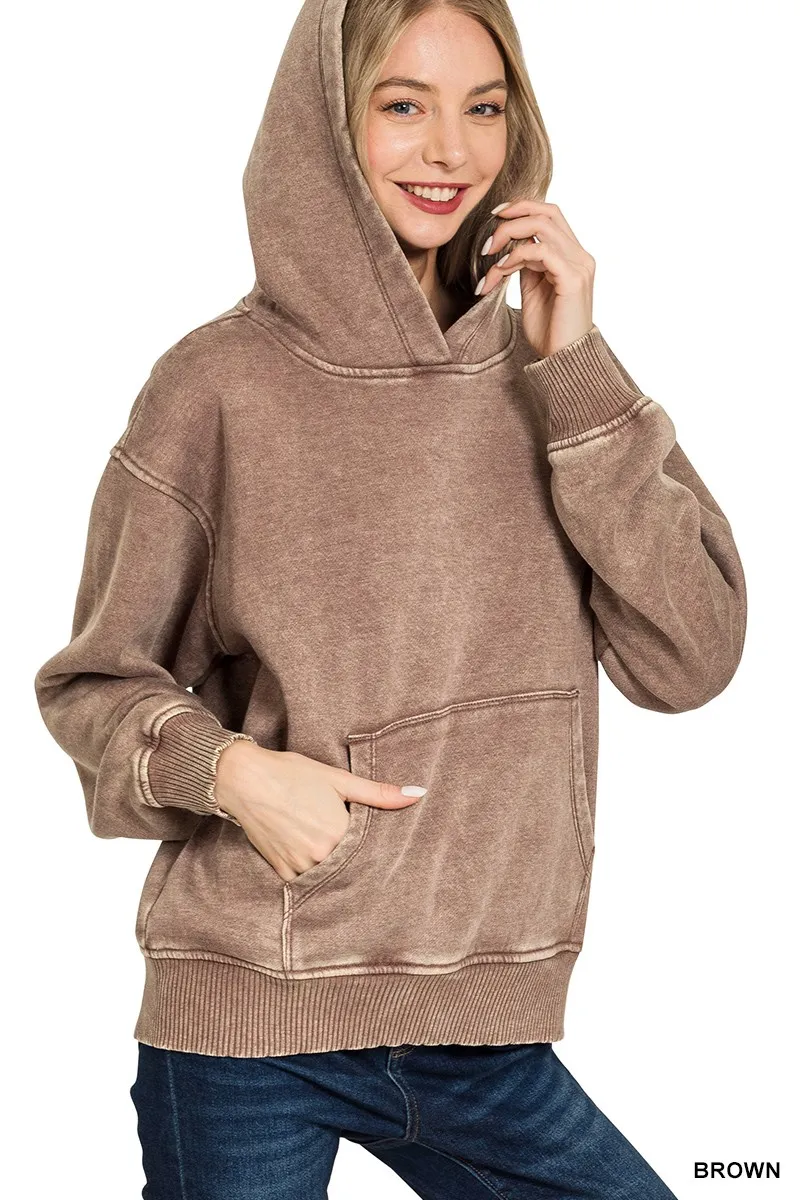Fleece Acid Wash Kangaroo Pocket Hoodie, image 2
