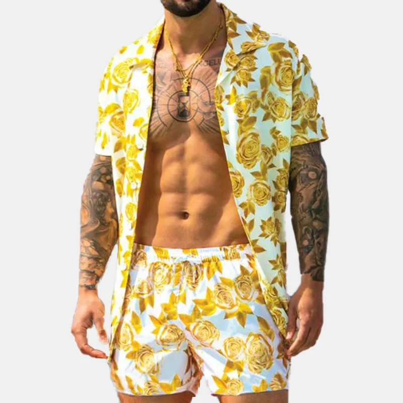 Men's Full Size Button Up Shirt and Shorts Set Plus Size, image 4