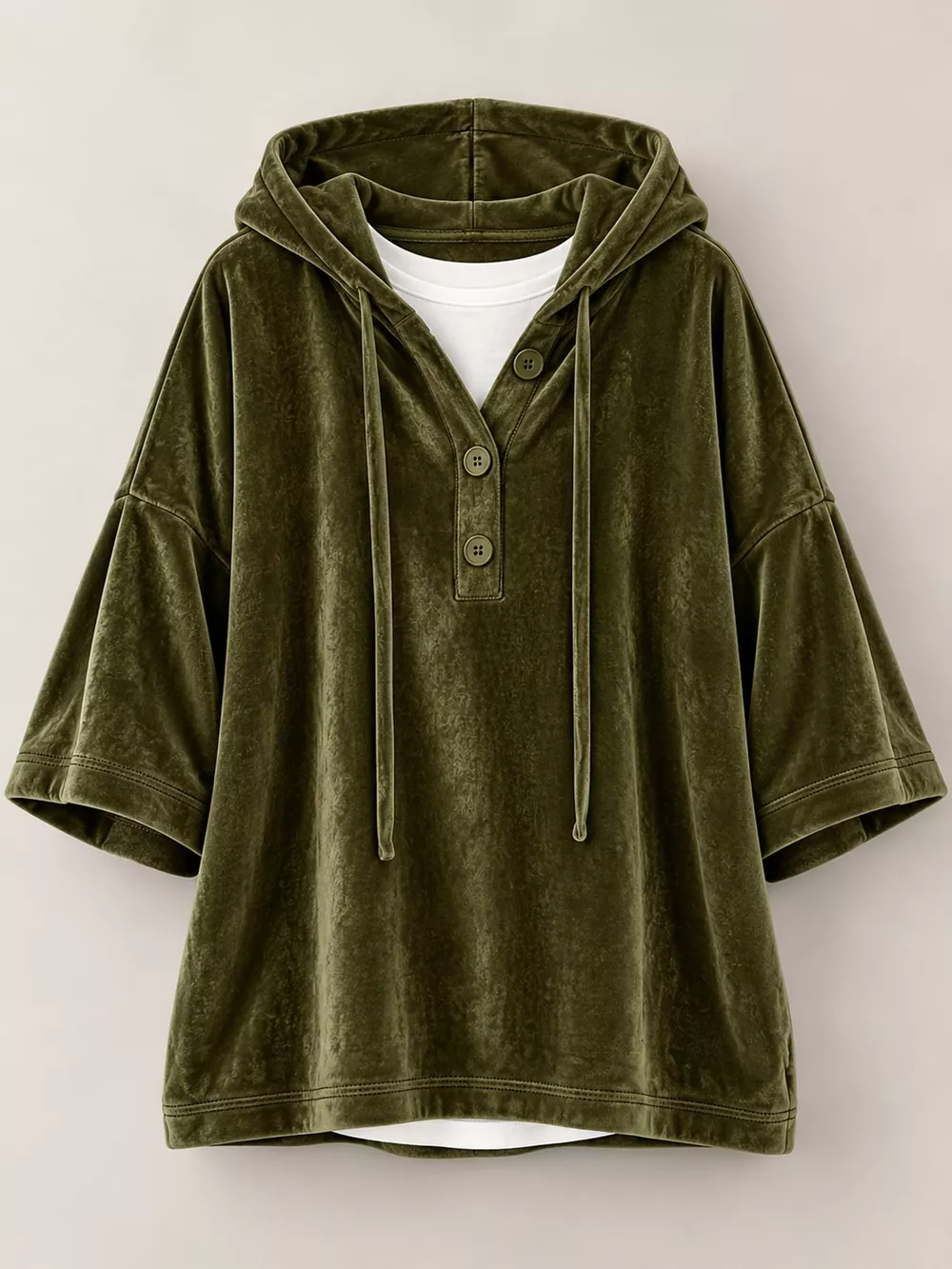 Full Size Velvet Button Detail Hoodie Plus Size, image 23