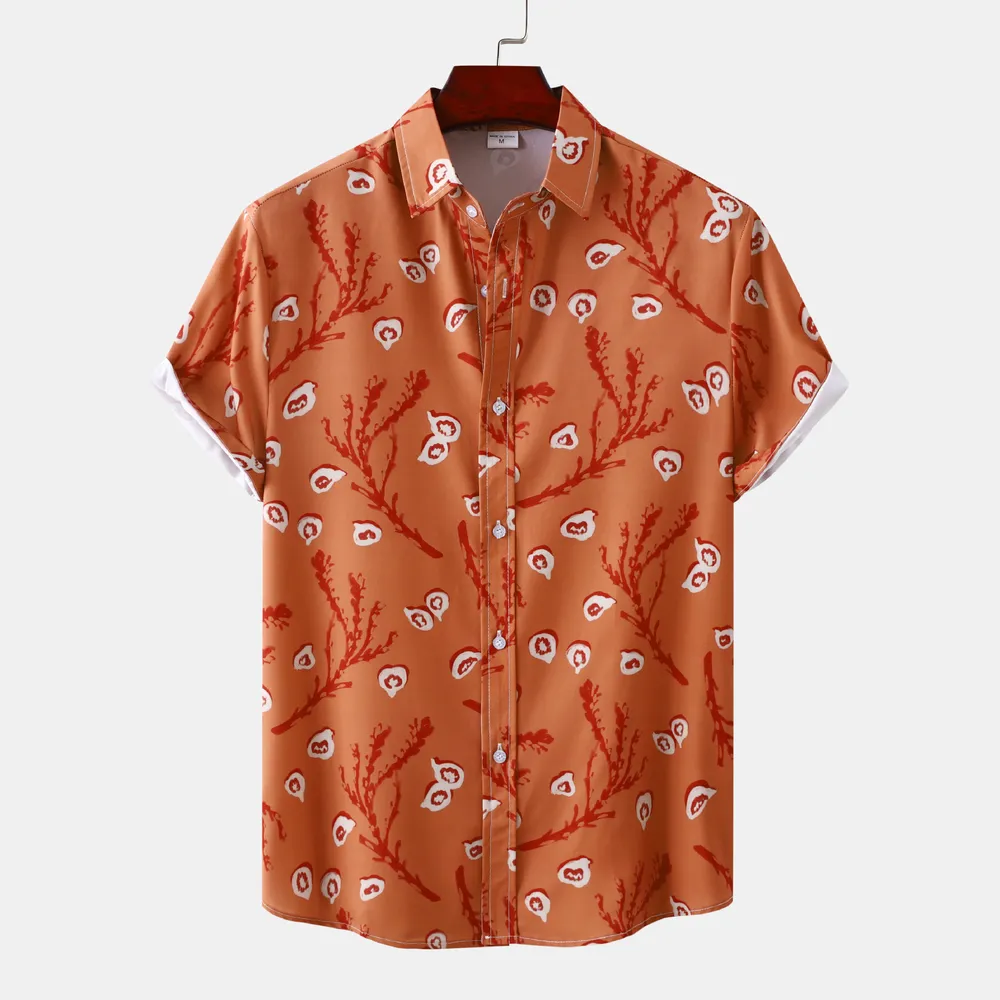 Men's Plus Size Printed Short Sleeve Button-Up Shirt