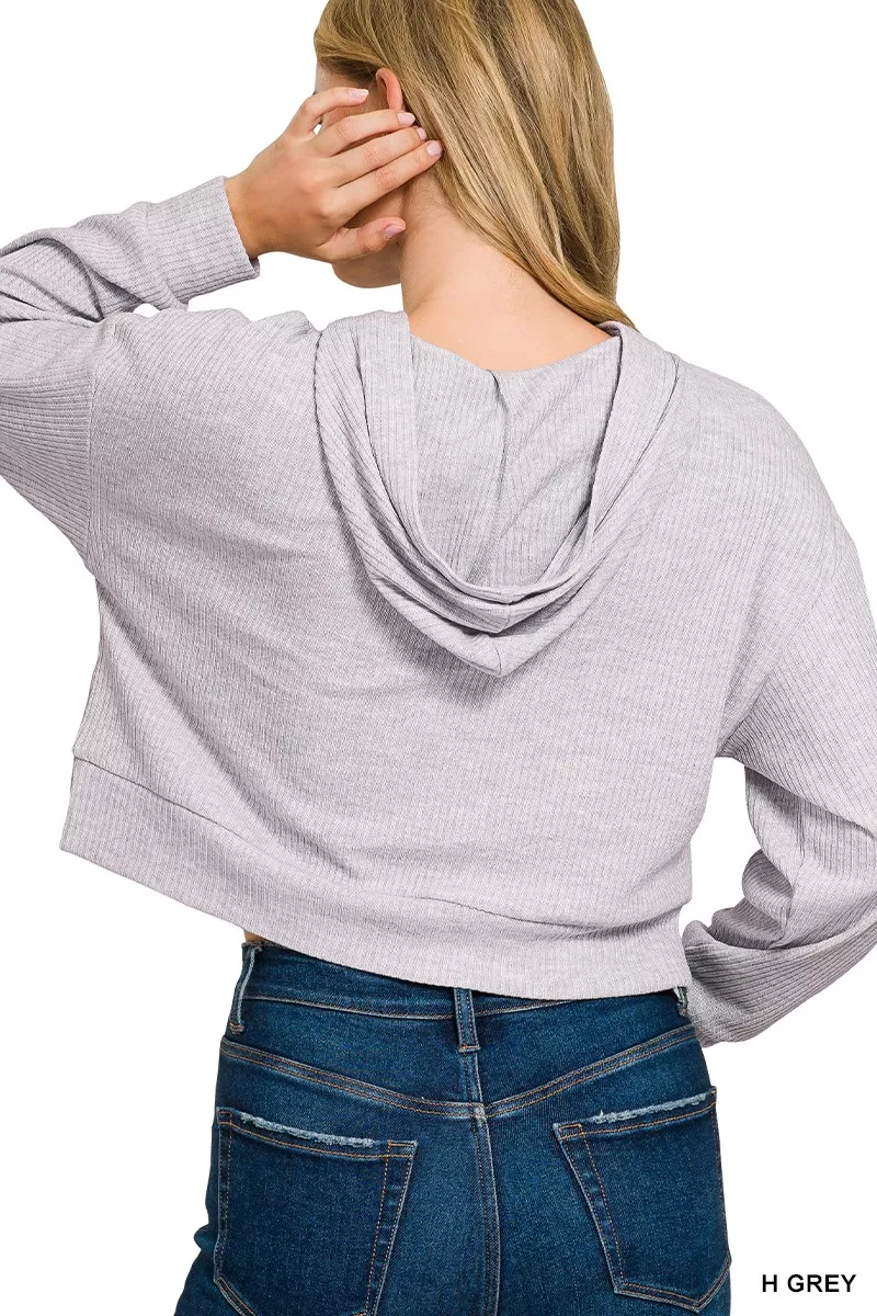 Drop Shoulder Ribbed Crop Hoodie, image 3