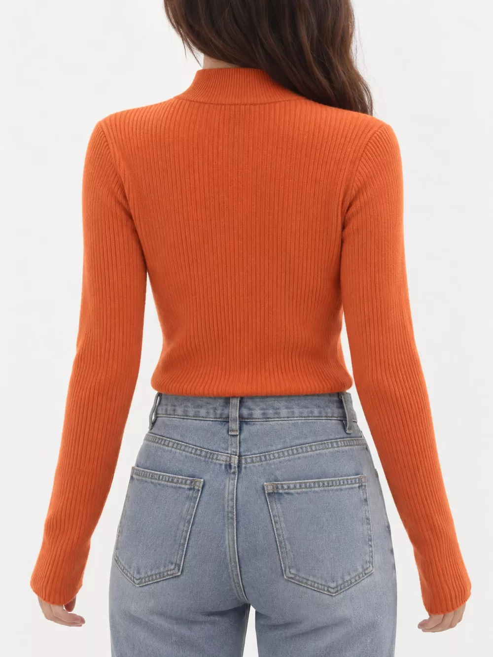 Elegant Slim-Fit Ribbed Mock Neck Knit Top, image 77