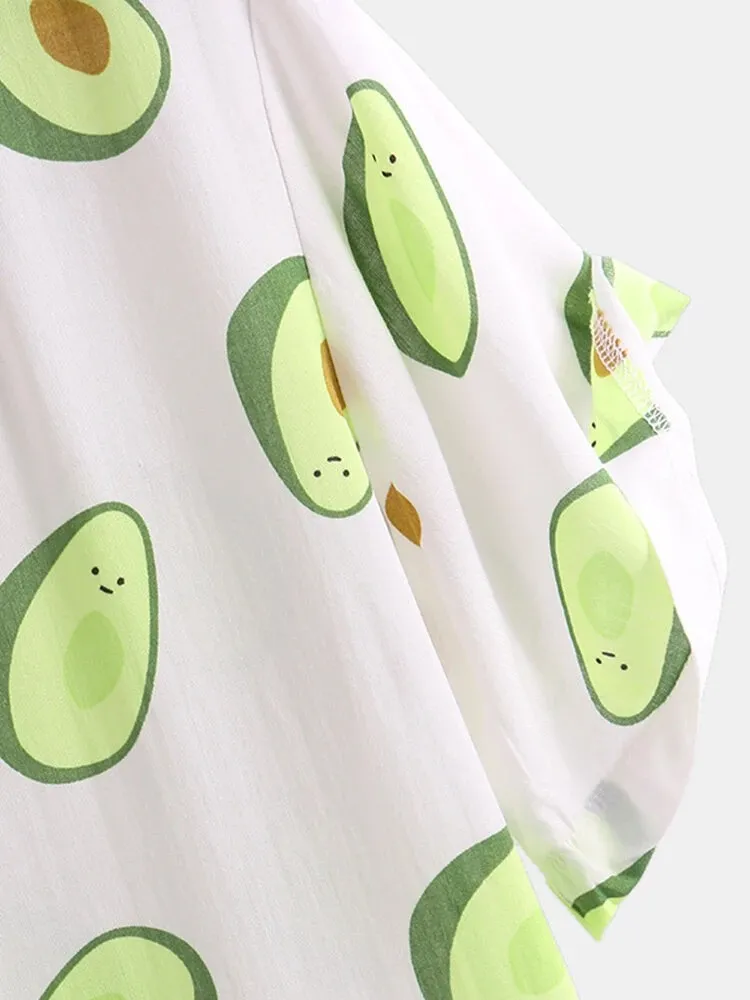 Men's Full Size Avocado Print Short Sleeve Button-Up Shirt Plus Size, image 2