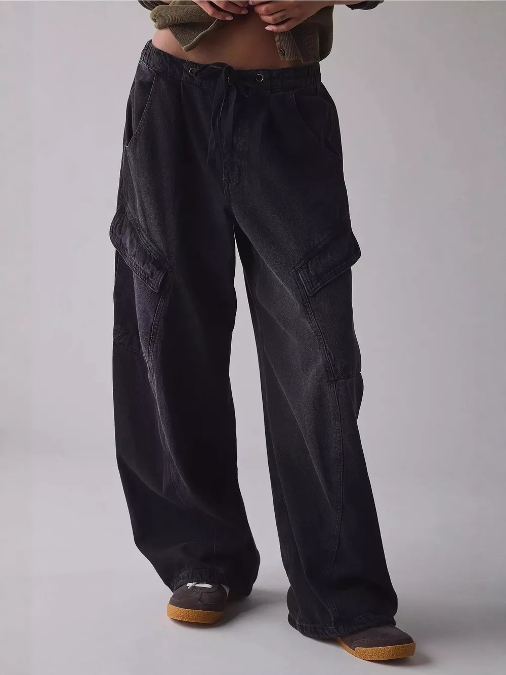 Drawstring Waist Cargo Jeans