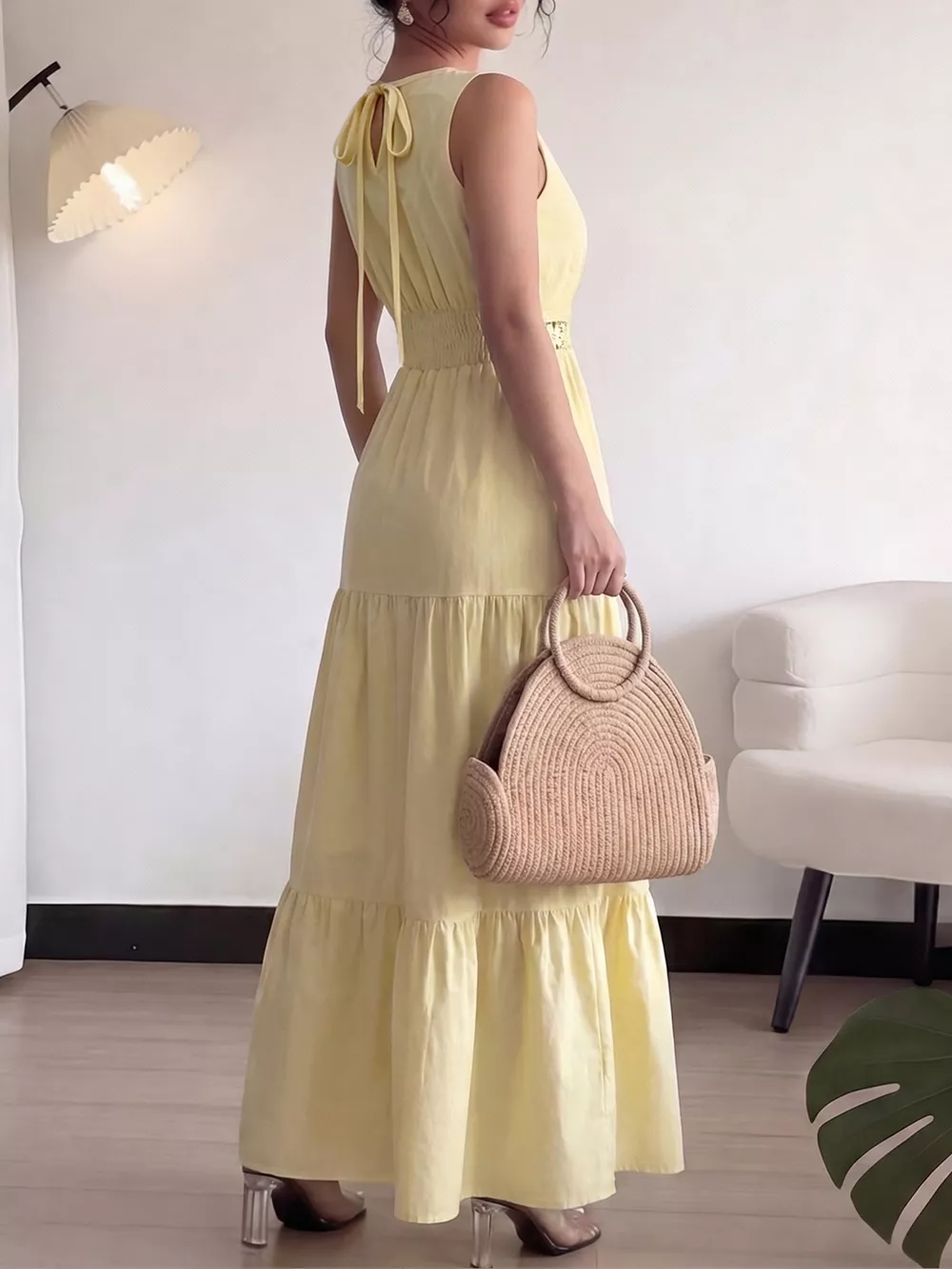 Sleeveless Tiered Lace Trim Maxi Dress, image 5