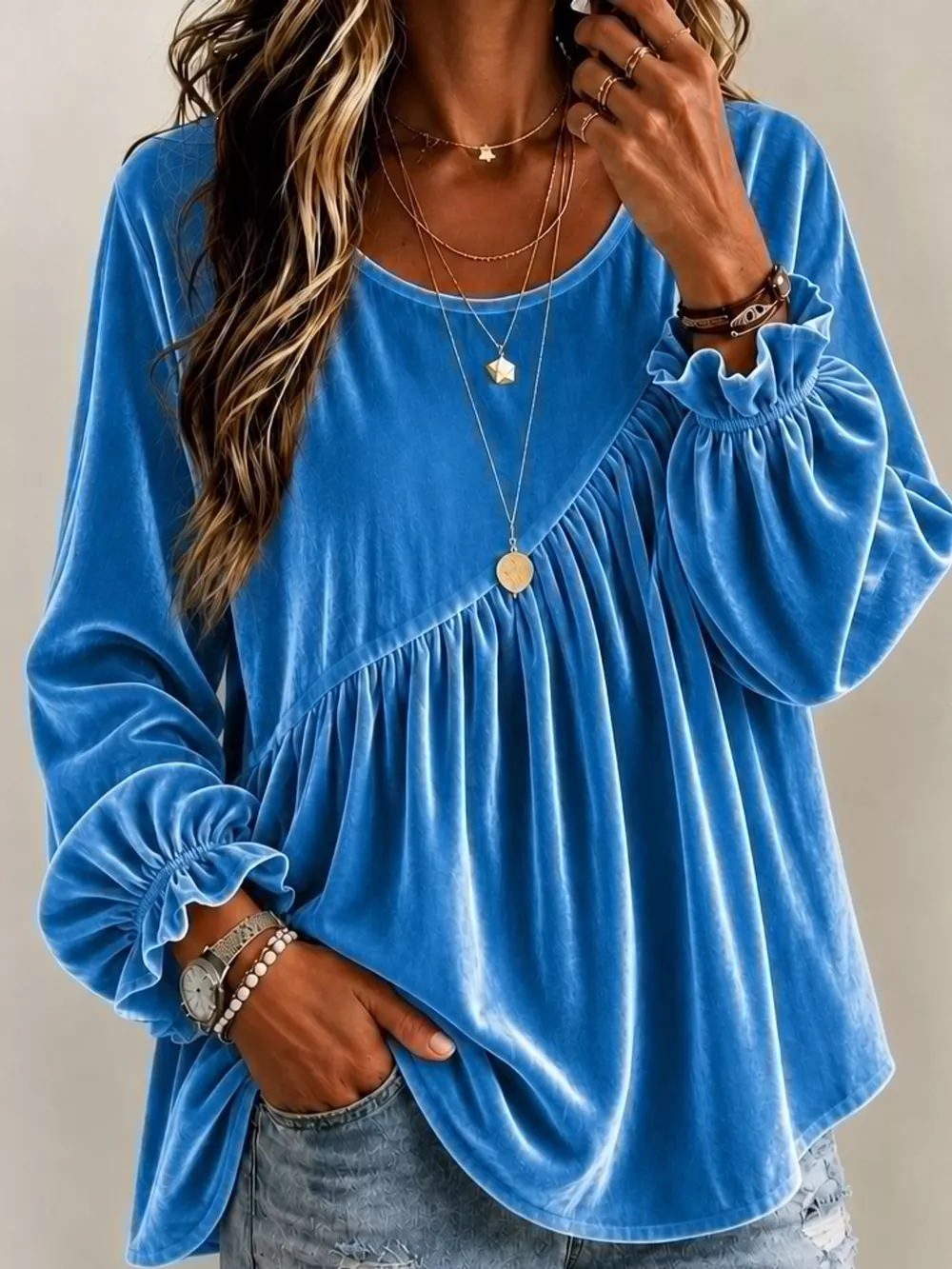 Full Size Velvet Long Sleeve Blouse Plus Size, image 11