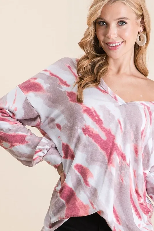 Tie Dye French Terry Top with Balloon Sleeves, image 5