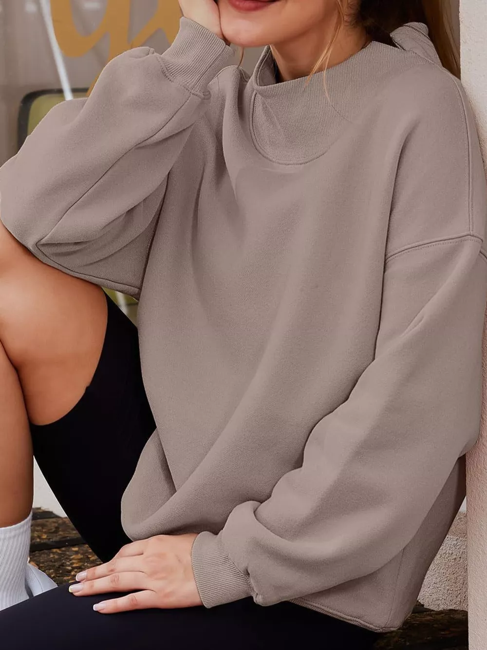 Oversized Mock Neck Long Sleeve Sweatshirt, image 24
