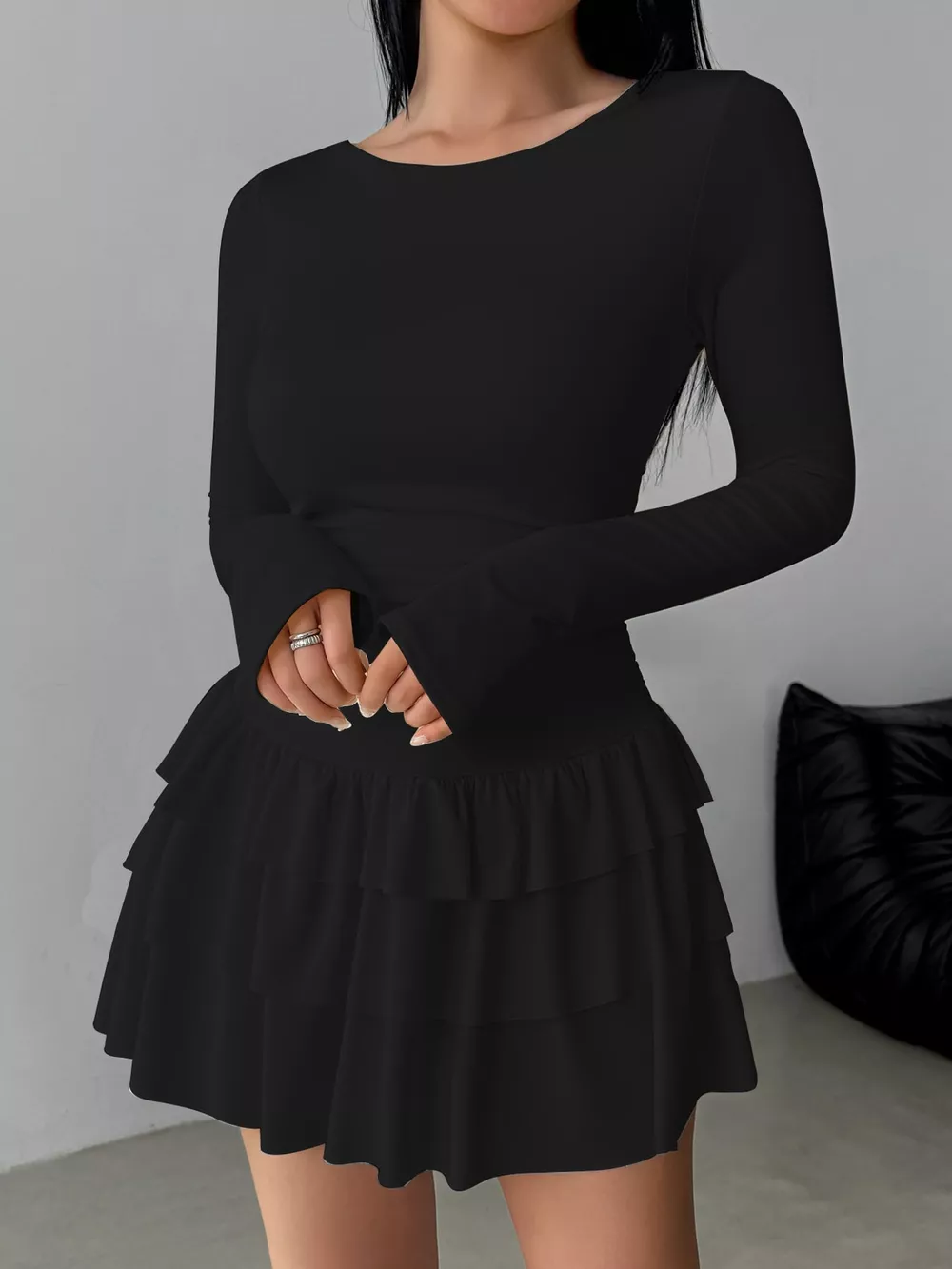 Layered Ruffle Long Sleeve Mini Dress, image 10