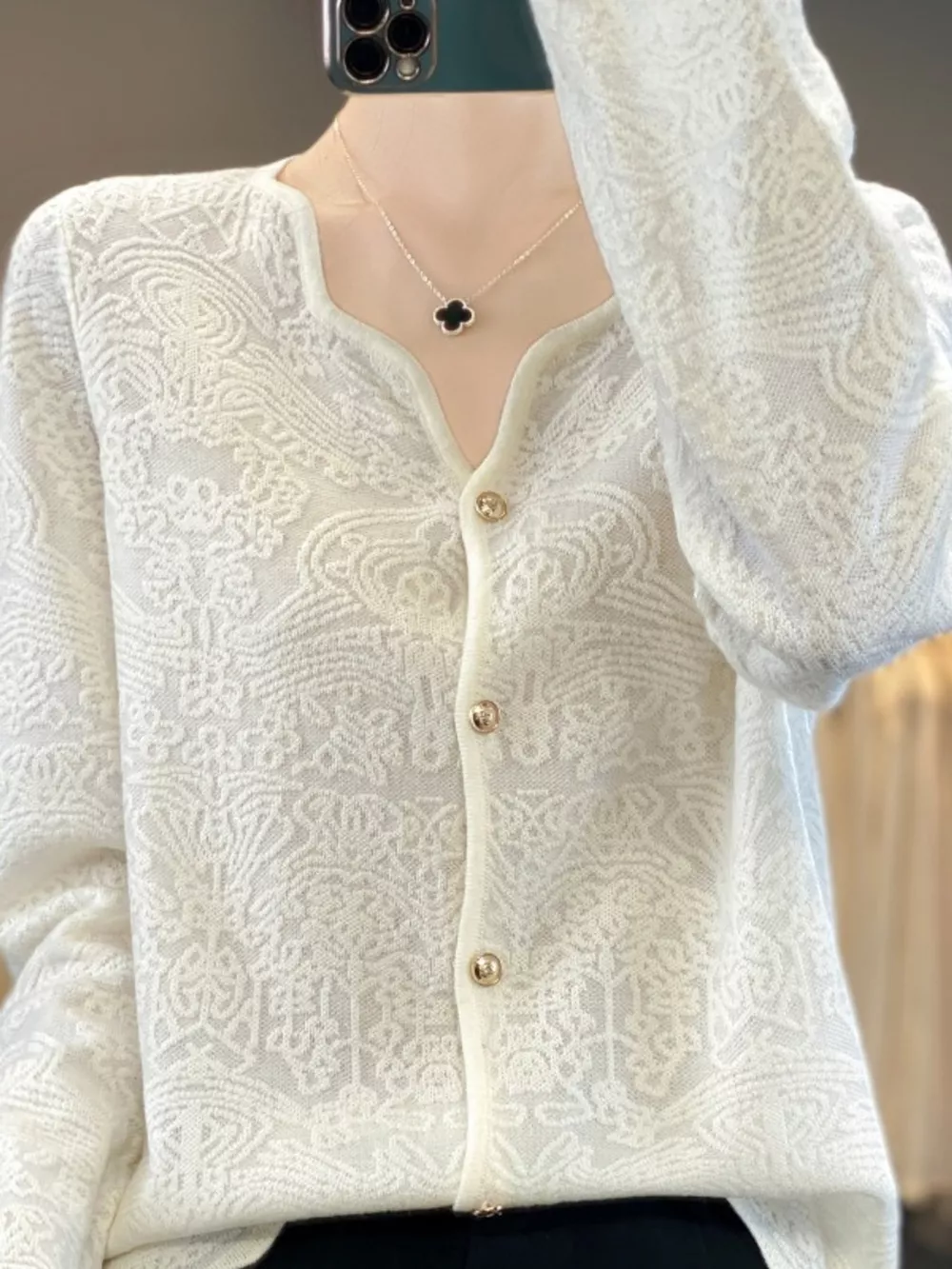 Lace V-Neck Cardigan, image 3