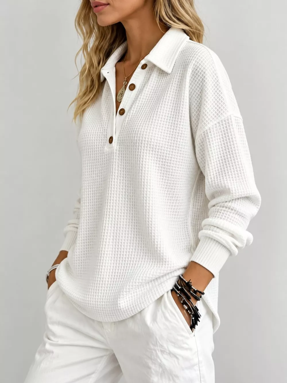 Full Size Waffle Knit Dropped Shoulder Top Plus Size, image 2