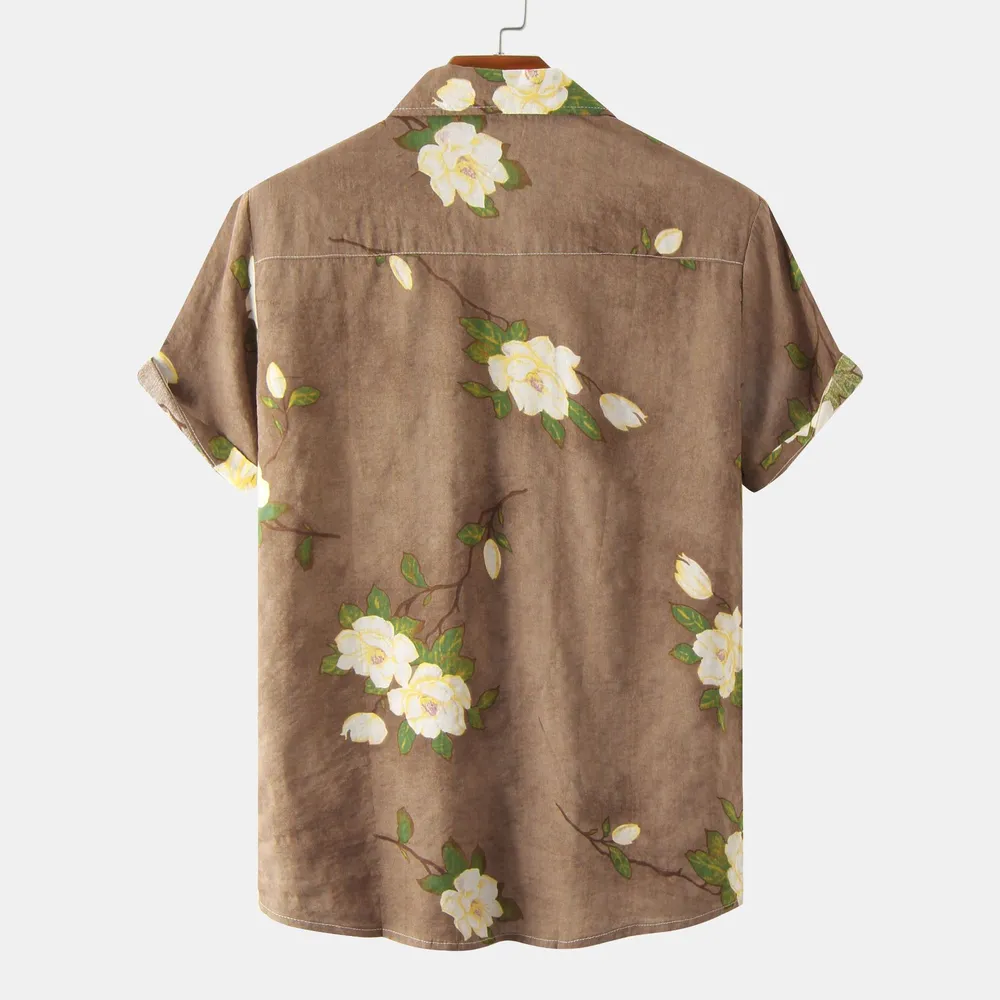 Men's Plus Size Floral Print Short Sleeve Button Down Shirt, image 6