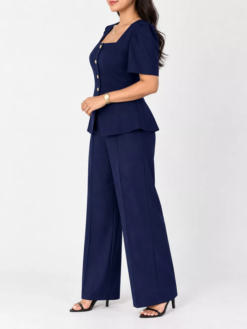Plus Size Peplum Top and Wide-Leg Pants Two-Piece Set, image 11