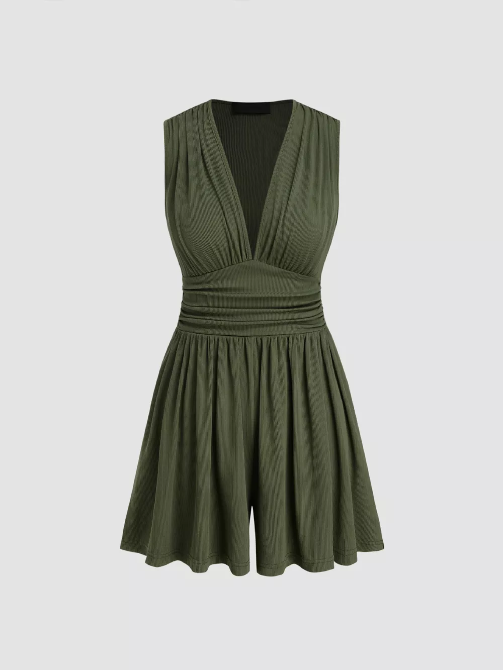 Deep V-Neck Ruched Sleeveless Romper, image 6