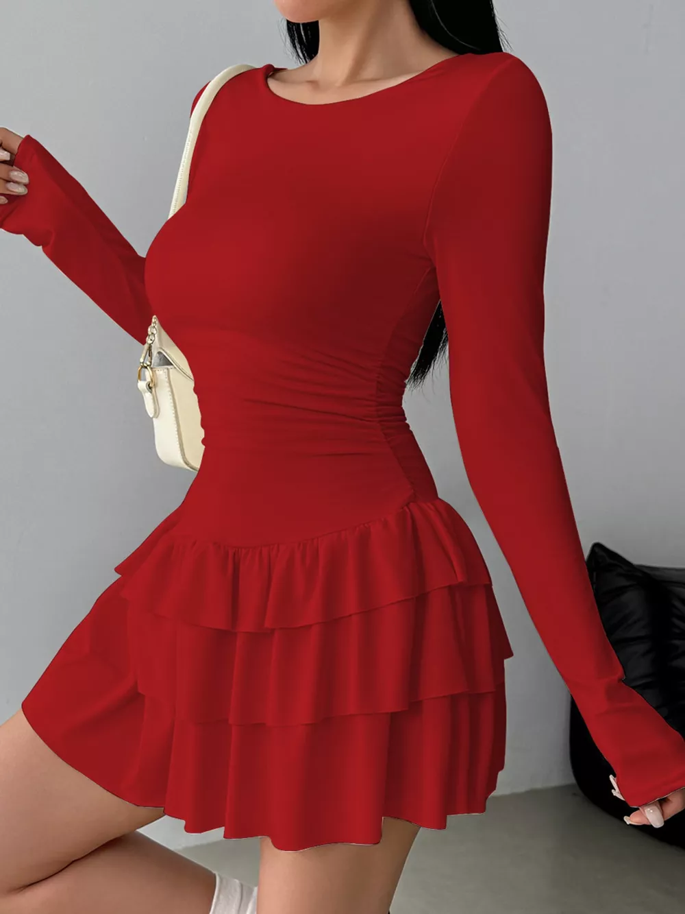 Layered Ruffle Long Sleeve Mini Dress, image 17